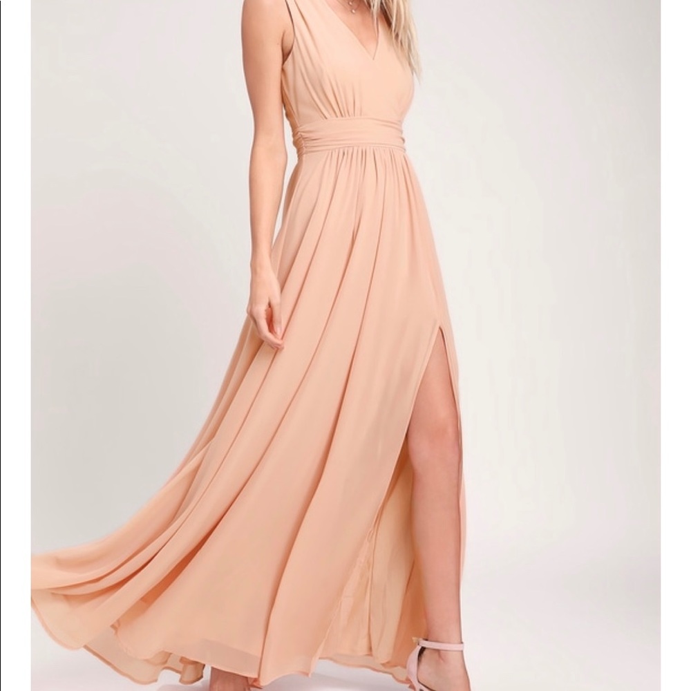 Lulus Thoughts of Hue Blush Surplice Maxi Dress